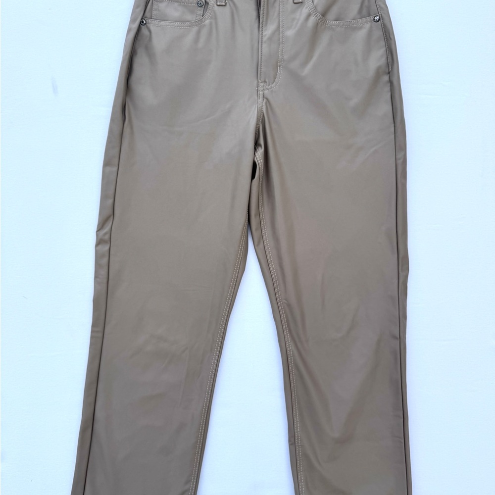 American Eagle Super High Rise Straight Faux Leather Pants Womens 6 Short Taupe